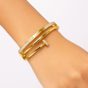 Cartier-Inspired Gold-Plated Designer Kada – Crystal Embedded Elegance