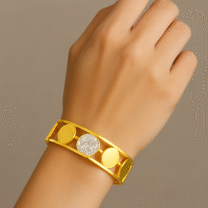 Gold Plated Modern Circle Cut Kada with Diamond Accents