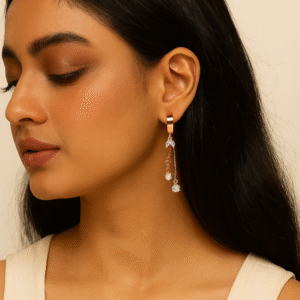 Rose Gold Plated Dangler Earrings with Cubic Zirconia Stones | Elegant Drop Earrings by VanyaAura