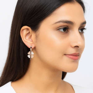 Clover Shaped Rose Gold Dangler Earrings | Four Leaf Heart Design by VanyaAura